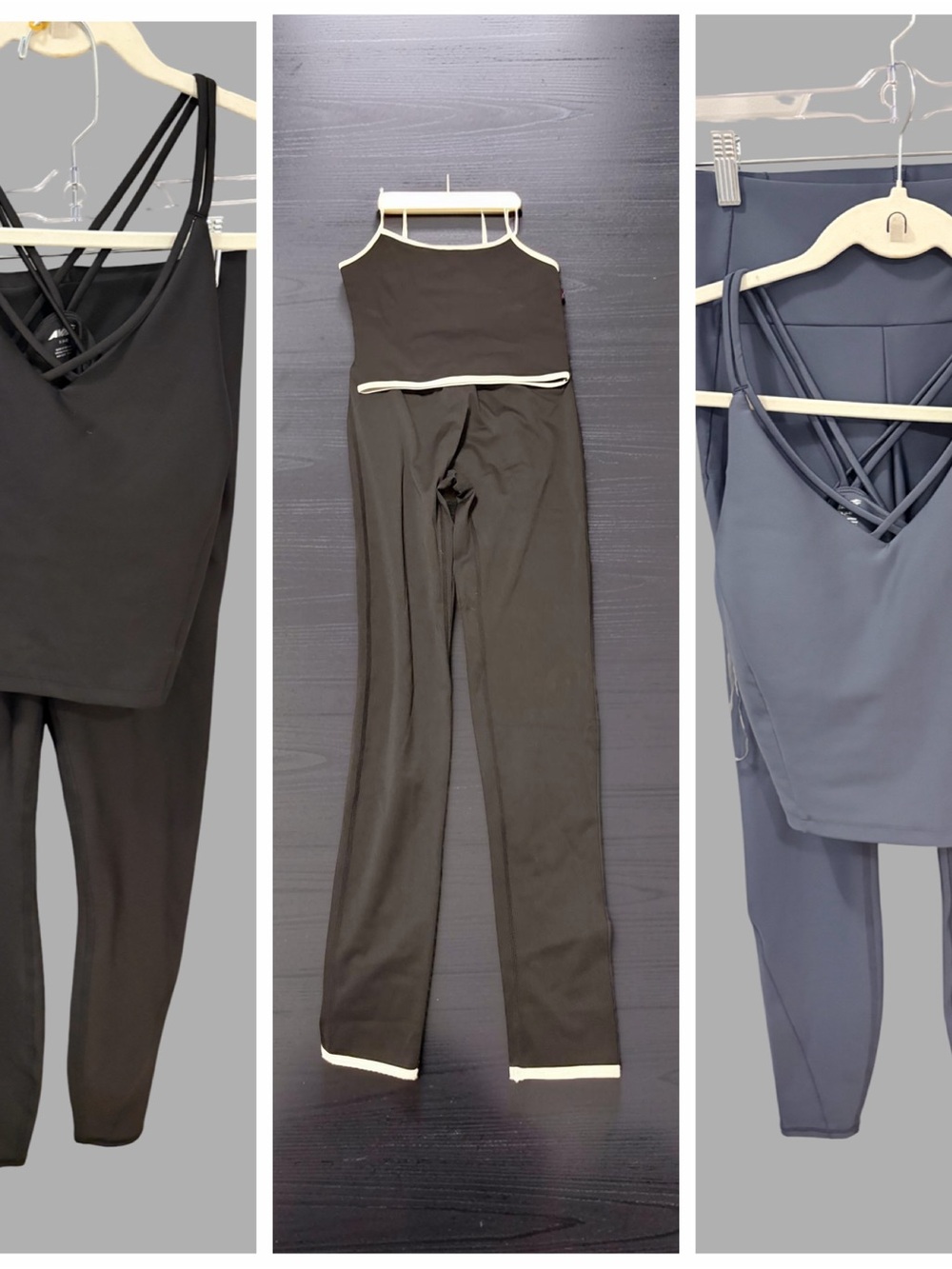 3 Workout Outfits black, black and white and gray